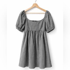 Pomander Place Tuckernuck Black and White Gingham Puff Sleeve Dress S